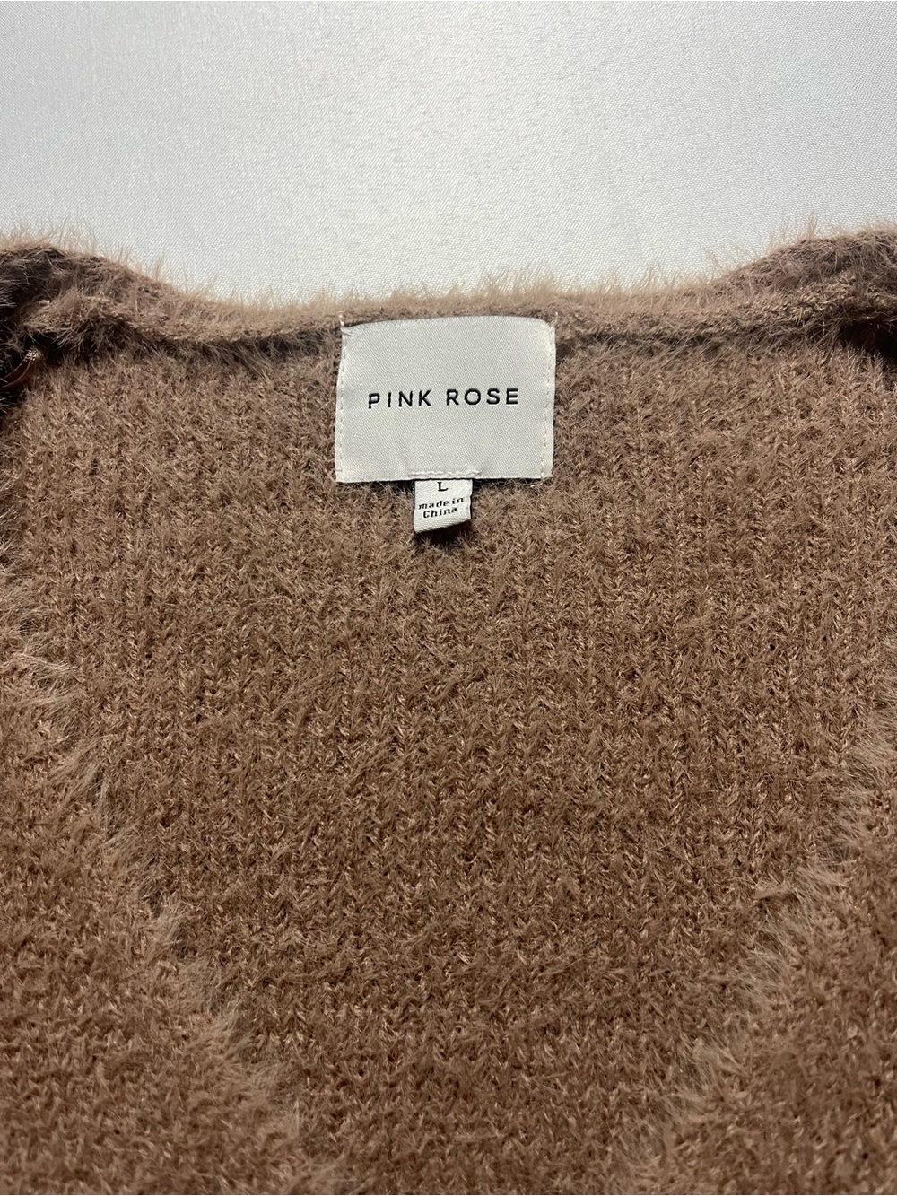 Pink Rose Women's Large Brown Cozy V-Neck Fuzzy Fitted Long Sleeve Sweater - Picture 3 of 9